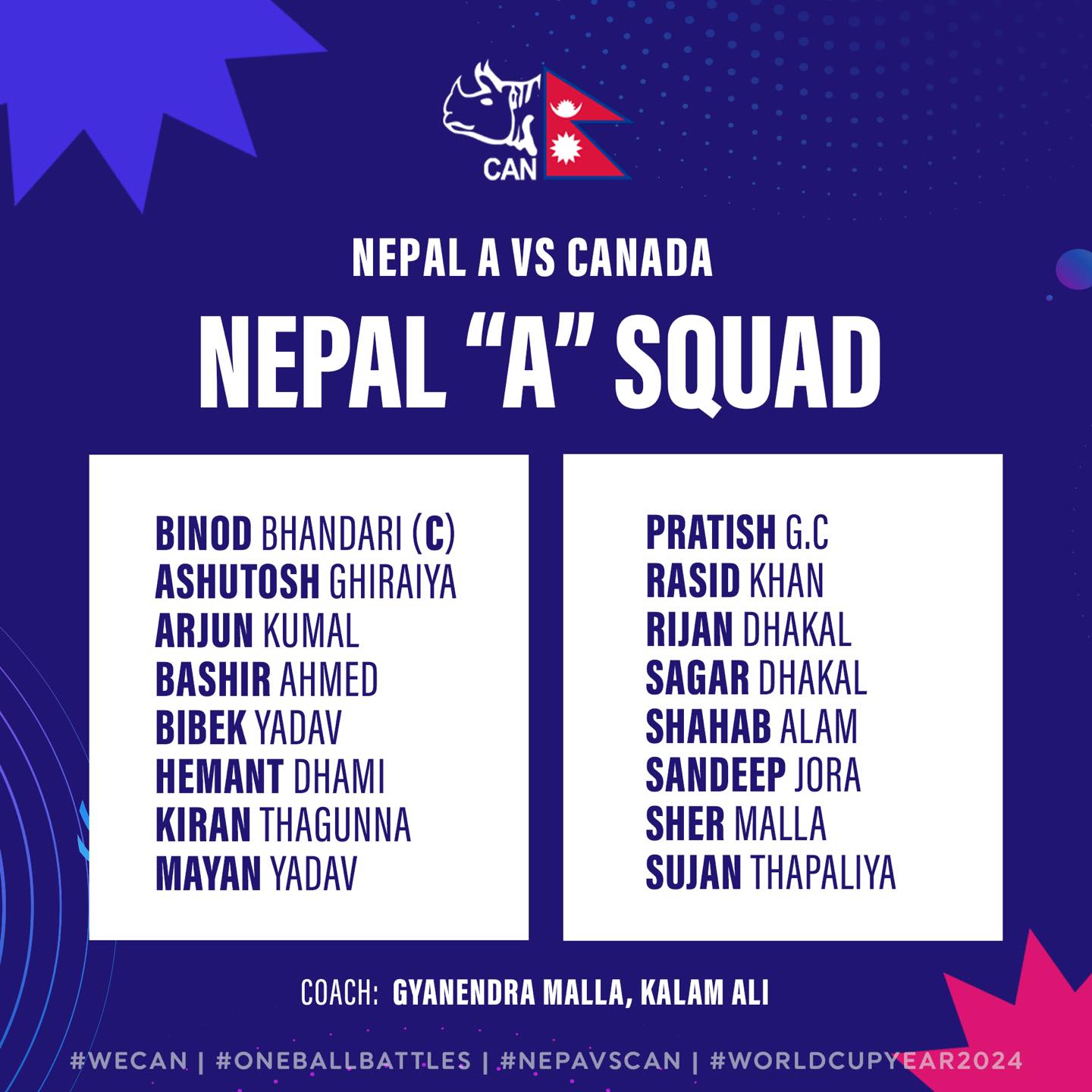 Nepal ‘A’ Team Announced, Binod Bhandari Named Captain, Full Squad Detail